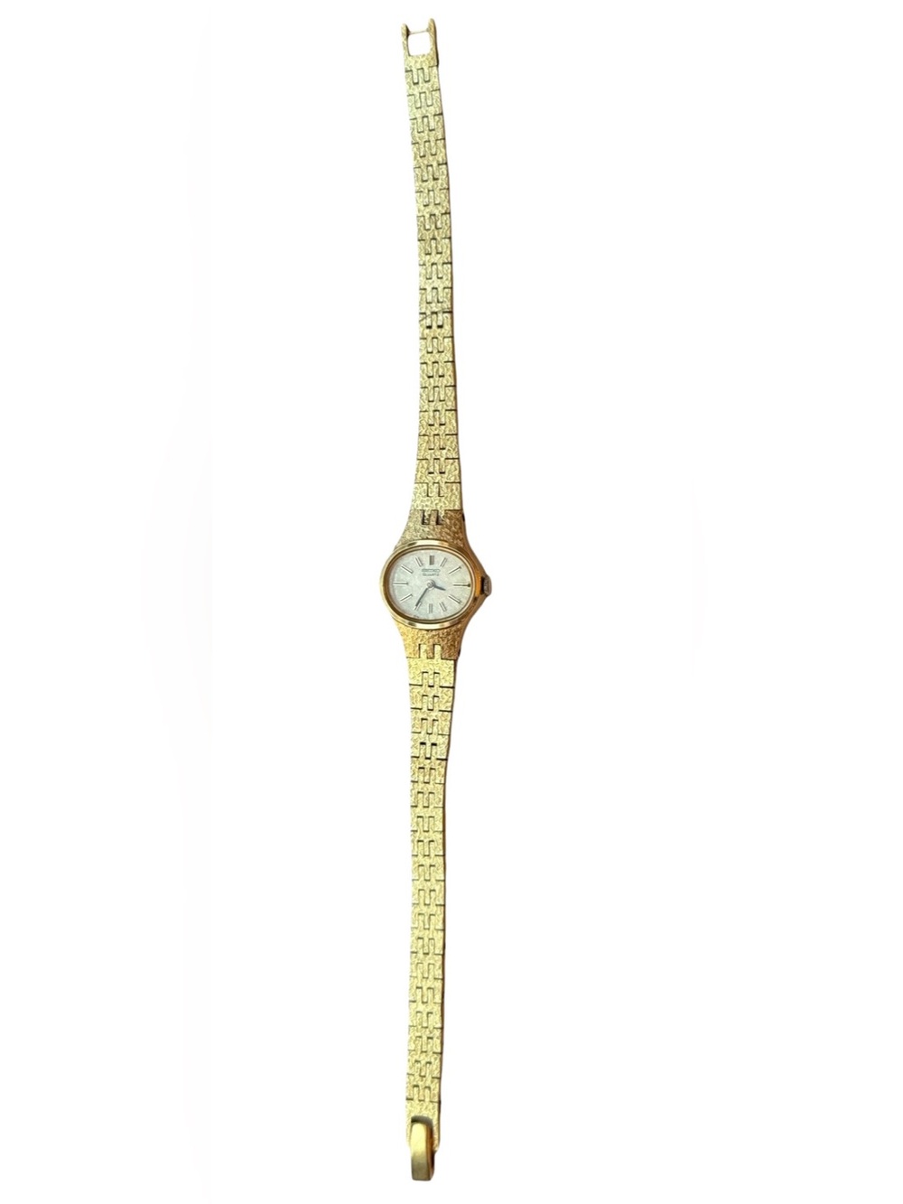 Vintage Seiko Quartz Textured Gold Tone Ladies Cocktail Dress Watch 1400-7389